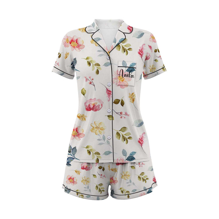 Bộ đồ ngủ quần đùi satin họa tiết hoa cá tính