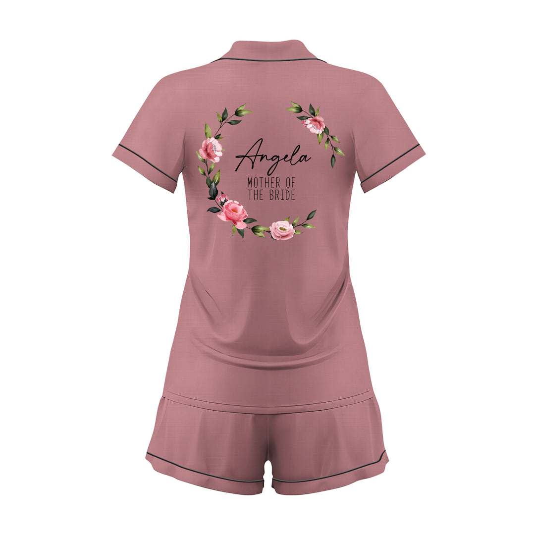 Custom Text Wedding Satin Short Pyjamas Set