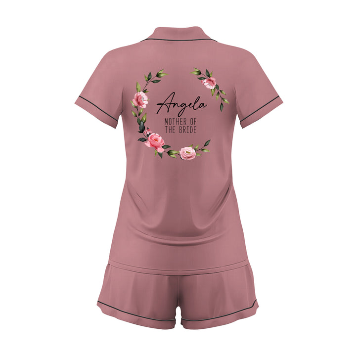 Custom Text Wedding Satin Short Pyjamas Set