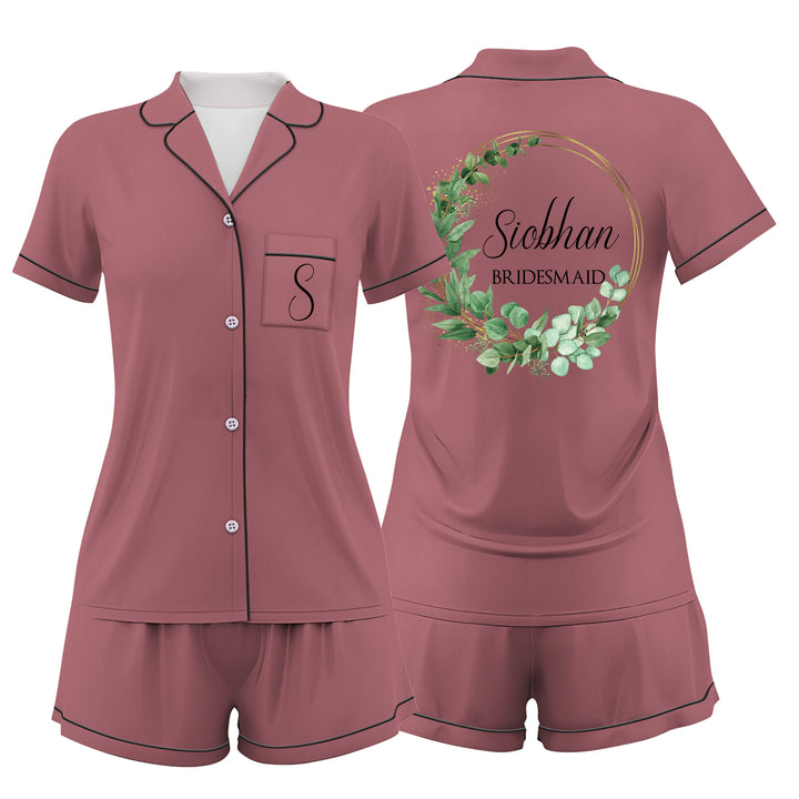 Cá nhân hóa văn bản Bộ đồ ngủ ngắn bằng vải satin cưới màu đen dành cho nữ