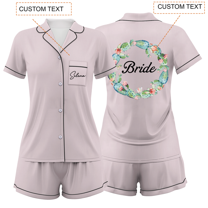 Custom Name Wedding Satin Short Pyjamas Set