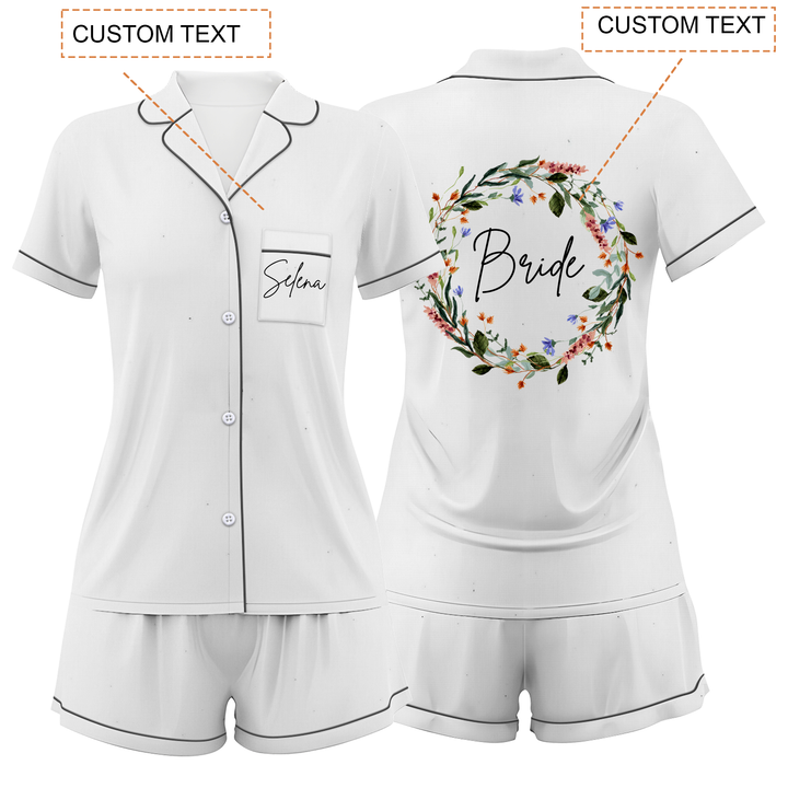 Custom Name Wedding Satin Short Pyjamas Set