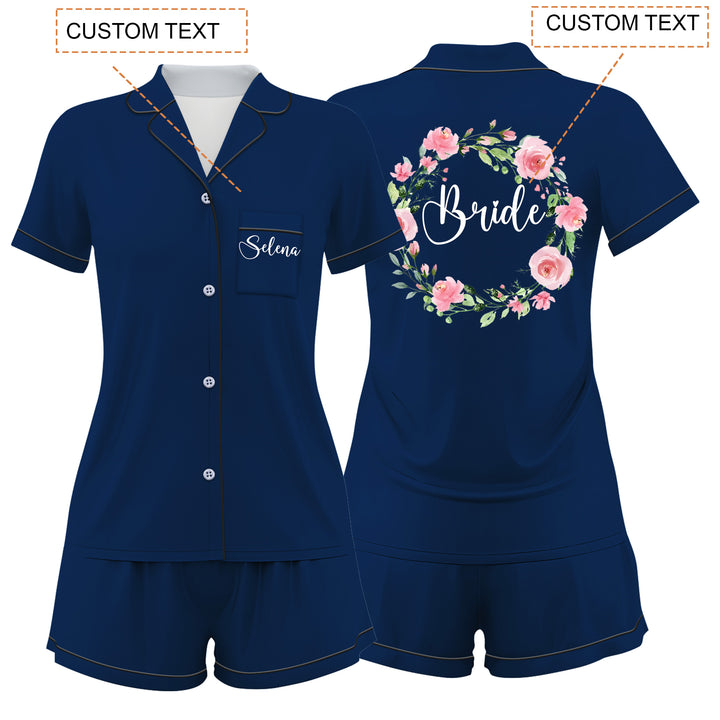 Custom Name The Bride Satin Short Pyjamas Set