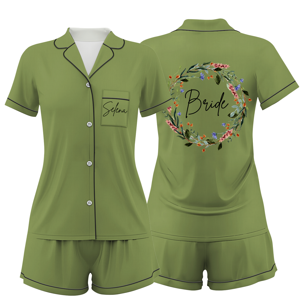 Custom Name Wedding Satin Short Pyjamas Set