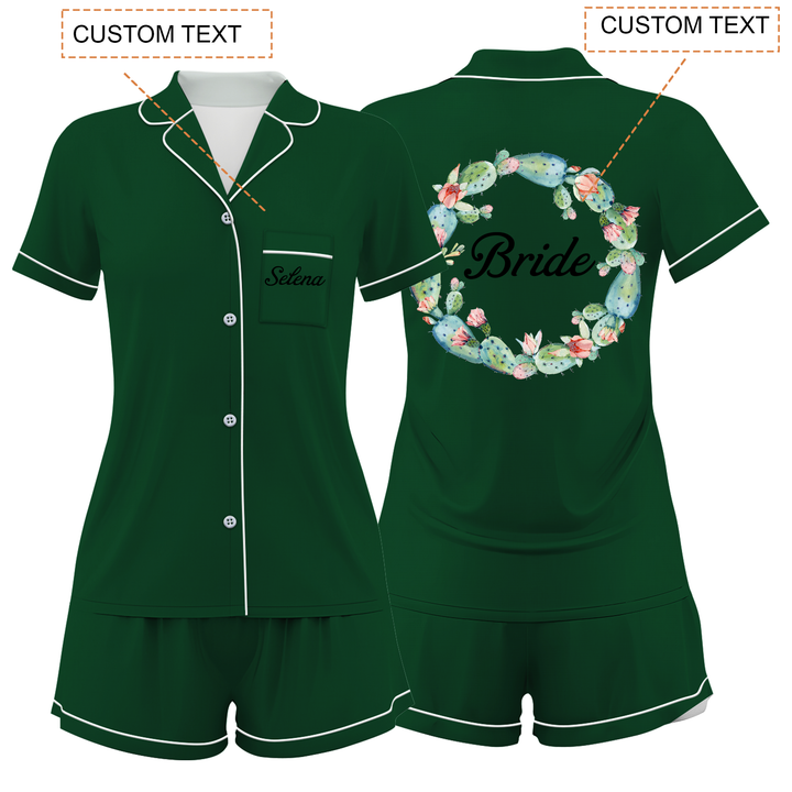 Custom Name Wedding Satin Short Pyjamas Set