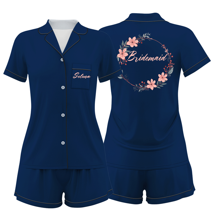 Custom Name Bride Bridesmaid Satin Short Pyjamas Set