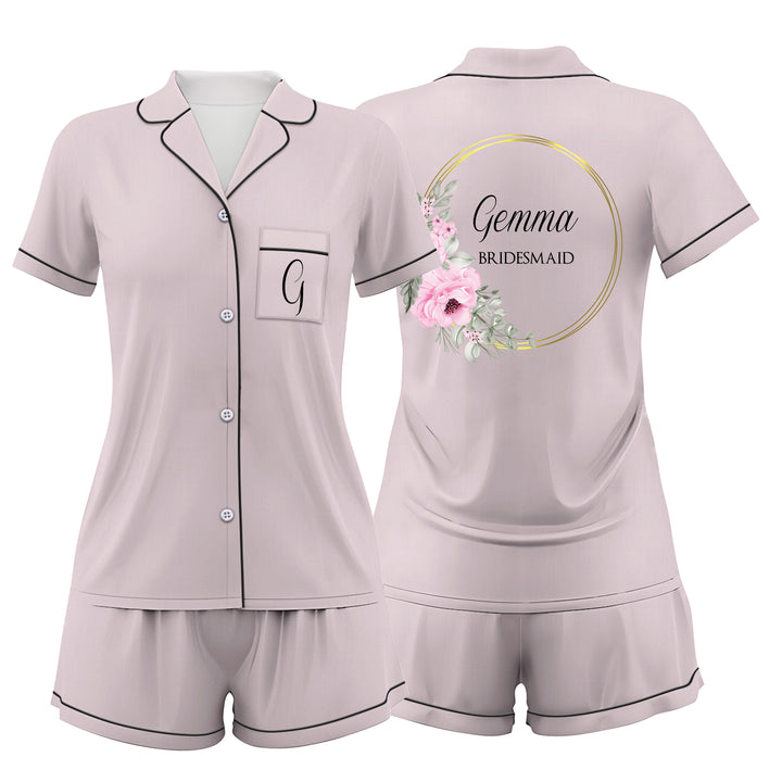 Custom Bride Bridesmaid Wedding Satin Short Pajamas Sets