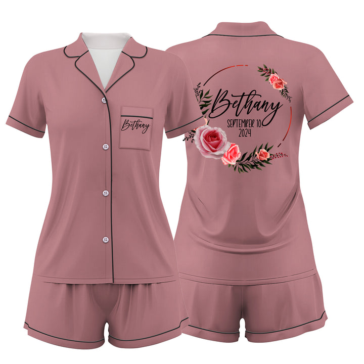 Custom Text Satin Short Pyjamas Set