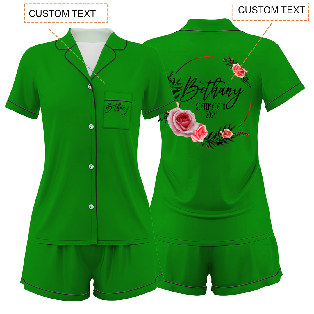 Custom Text Satin Short Pyjamas Set