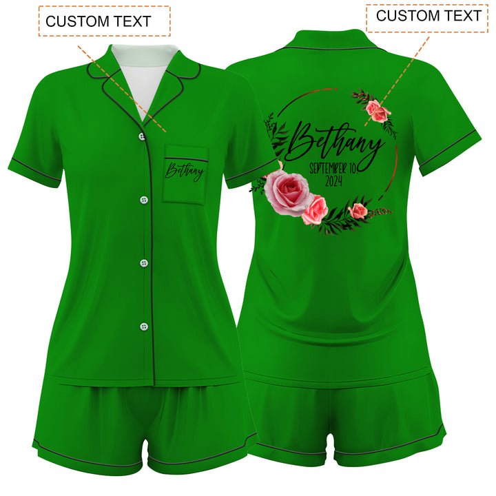Custom Text Satin Short Pyjamas Set