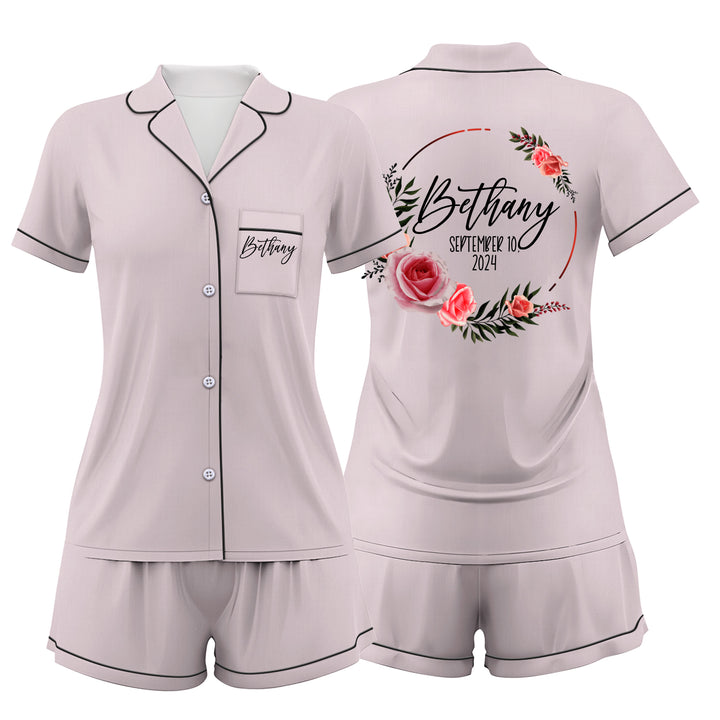 Custom Text Satin Short Pyjamas Set