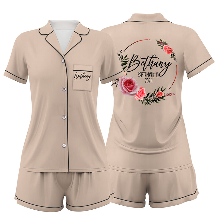Custom Text Satin Short Pyjamas Set