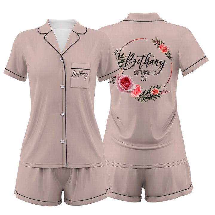 Custom Text Satin Short Pyjamas Set