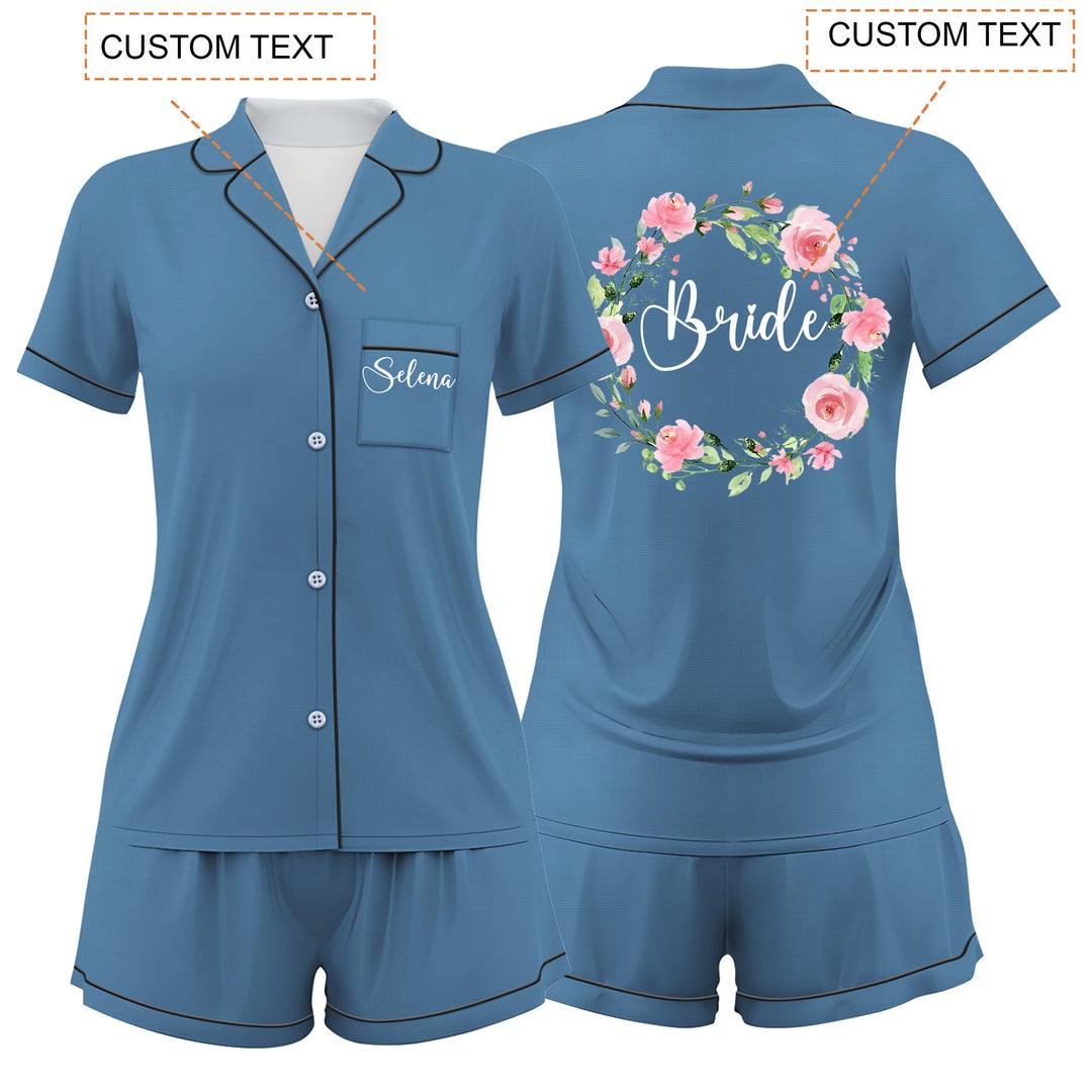 Custom Name The Bride Satin Short Pyjamas Set