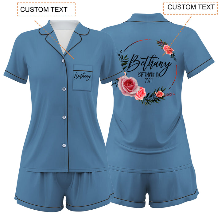 Custom Text Satin Short Pyjamas Set