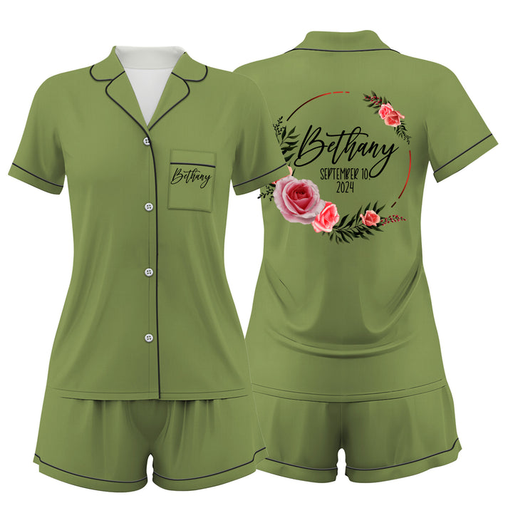 Custom Text Satin Short Pyjamas Set