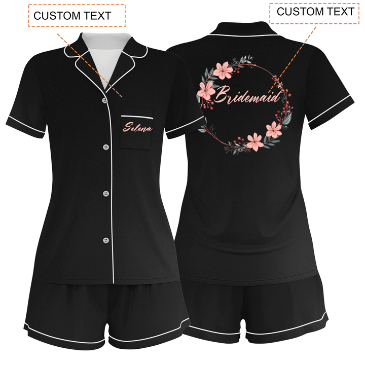 Custom Name Bride Bridesmaid Satin Short Pyjamas Set