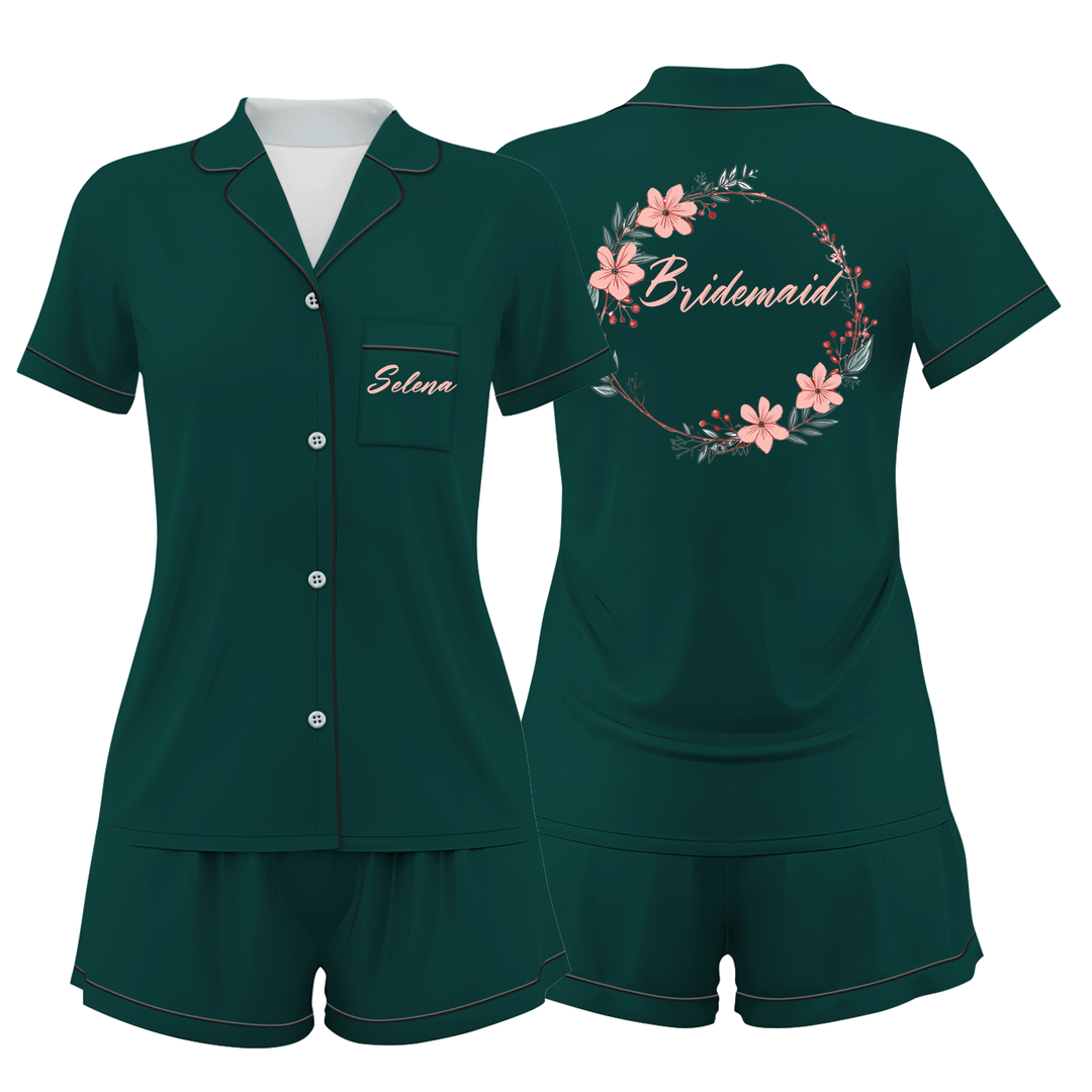 Custom Name Bride Bridesmaid Satin Short Pyjamas Set