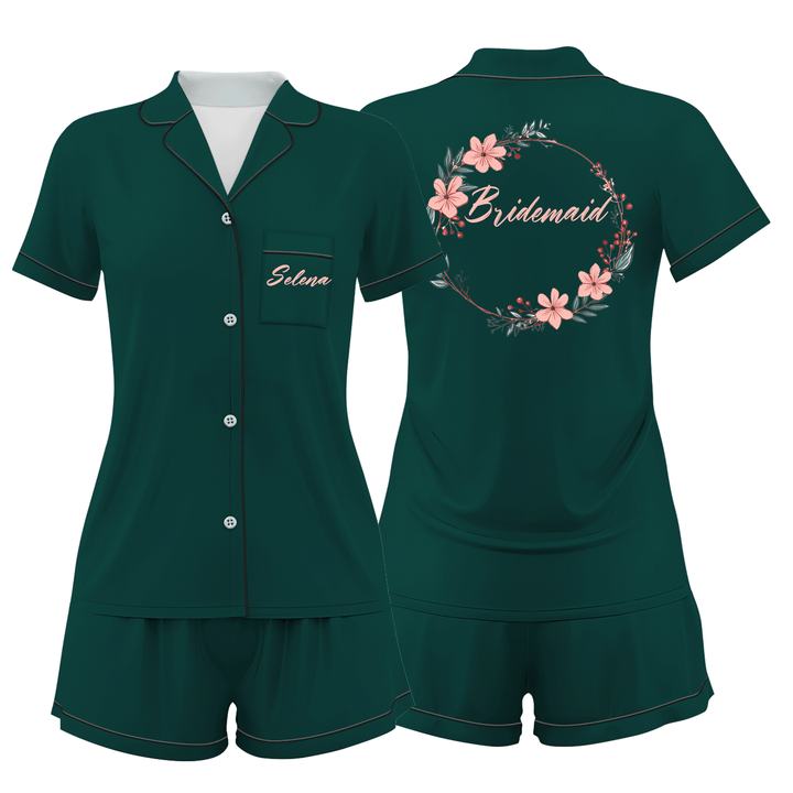 Custom Name Bride Bridesmaid Satin Short Pyjamas Set