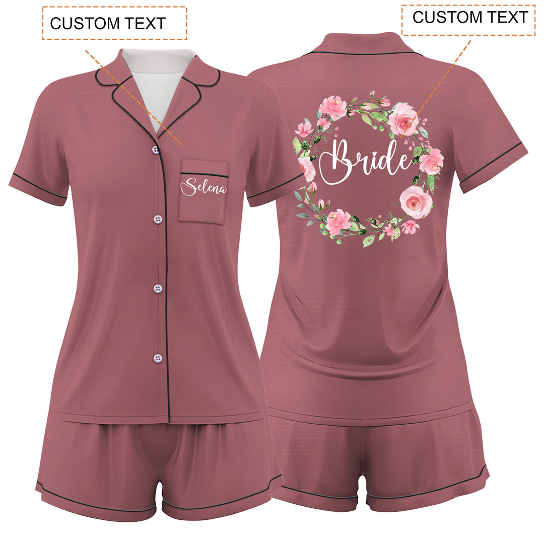 Custom Name The Bride Satin Short Pyjamas Set