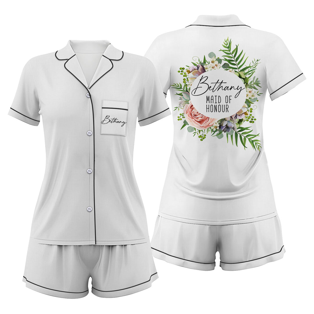 Custom Text Wedding Satin Short Pyjamas Set