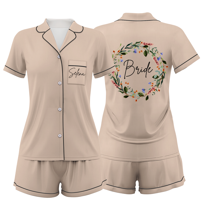 Custom Name Wedding Satin Short Pyjamas Set