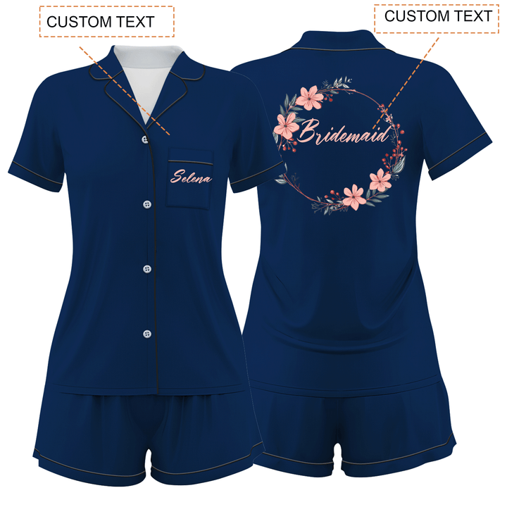 Custom Name Bride Bridesmaid Satin Short Pyjamas Set