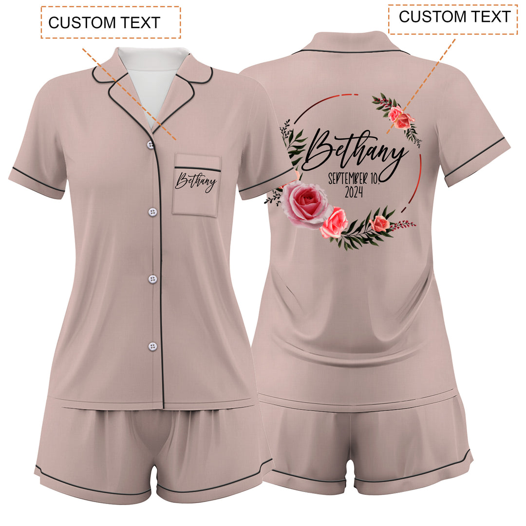 Custom Text Satin Short Pyjamas Set