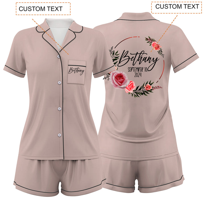 Custom Text Satin Short Pyjamas Set