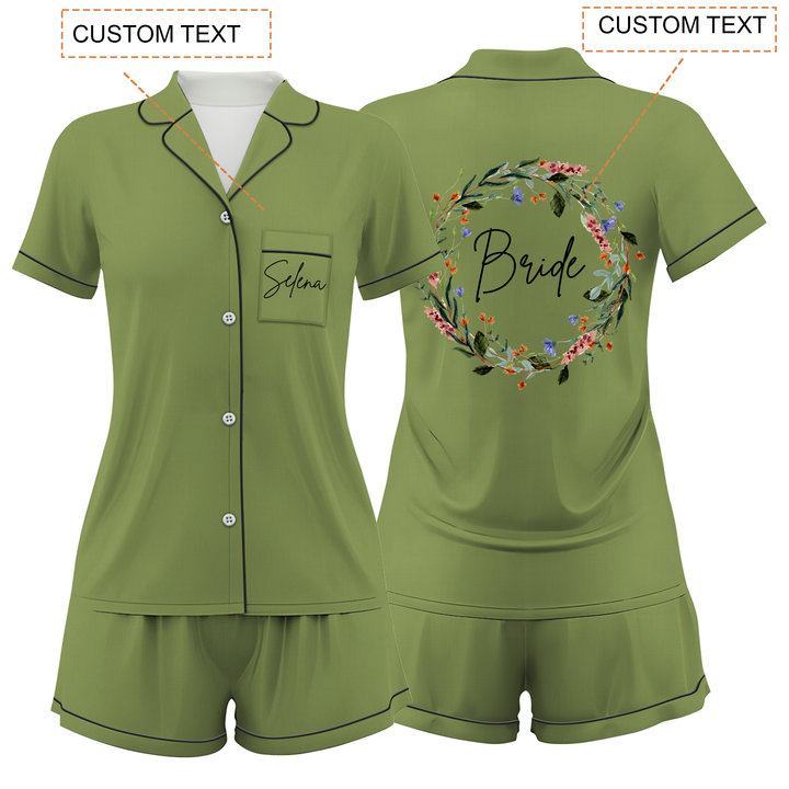 Custom Name Wedding Satin Short Pyjamas Set