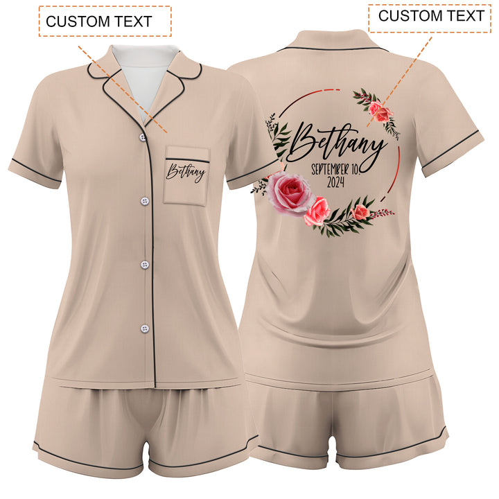 Custom Text Satin Short Pyjamas Set