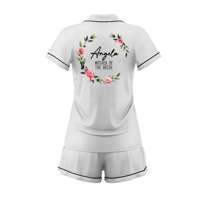 Custom Text Wedding Satin Short Pyjamas Set