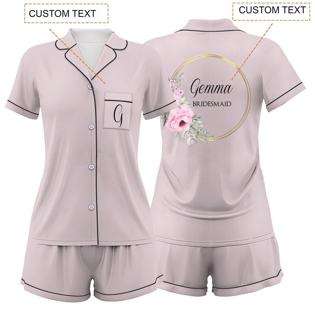 Custom Bride Bridesmaid Wedding Satin Short Pajamas Sets