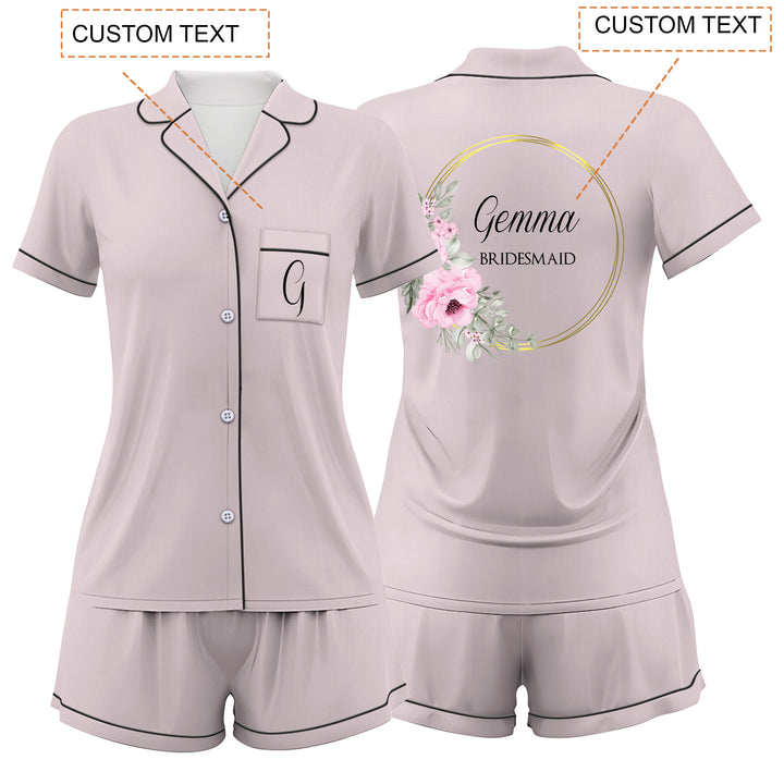 Custom Bride Bridesmaid Wedding Satin Short Pajamas Sets