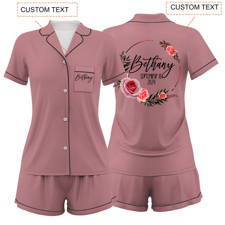 Custom Text Satin Short Pyjamas Set