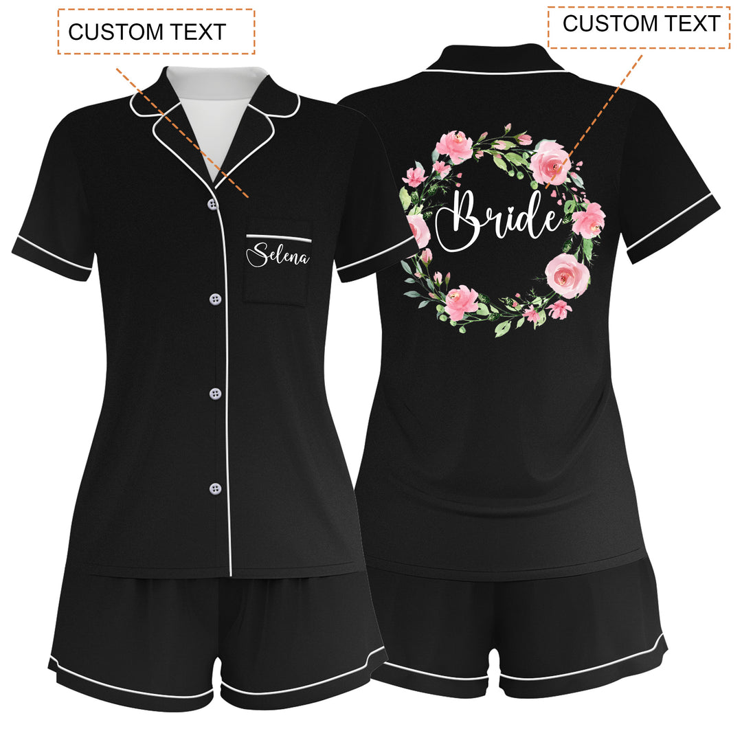 Custom Name The Bride Satin Short Pyjamas Set