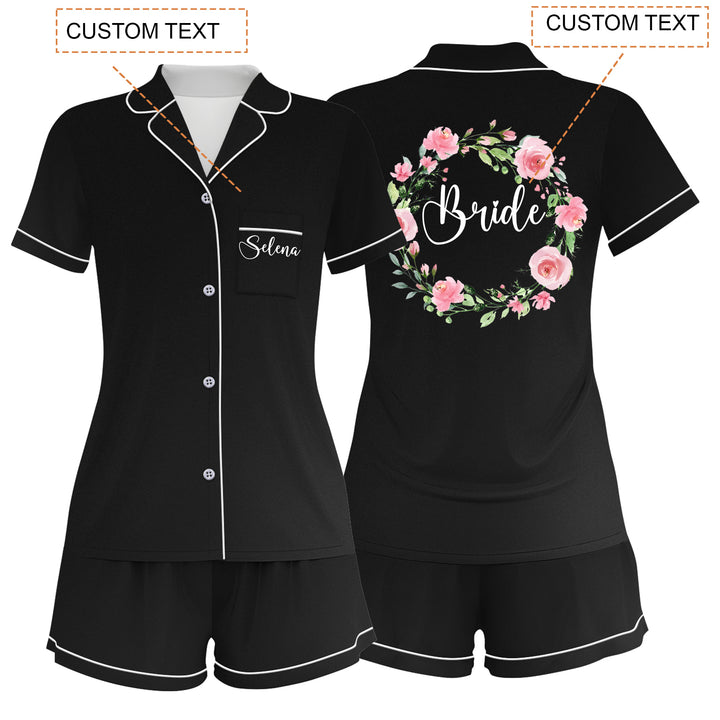 Custom Name The Bride Satin Short Pyjamas Set