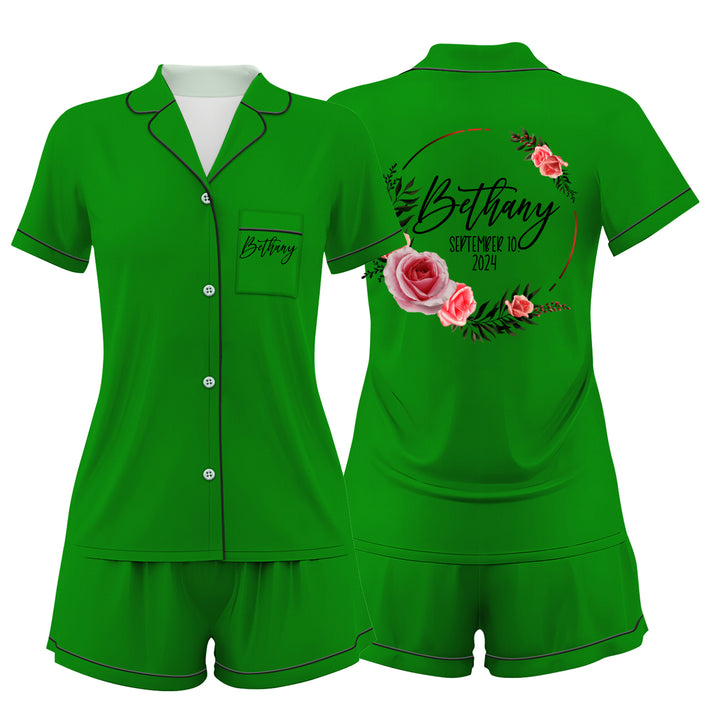 Custom Text Satin Short Pyjamas Set