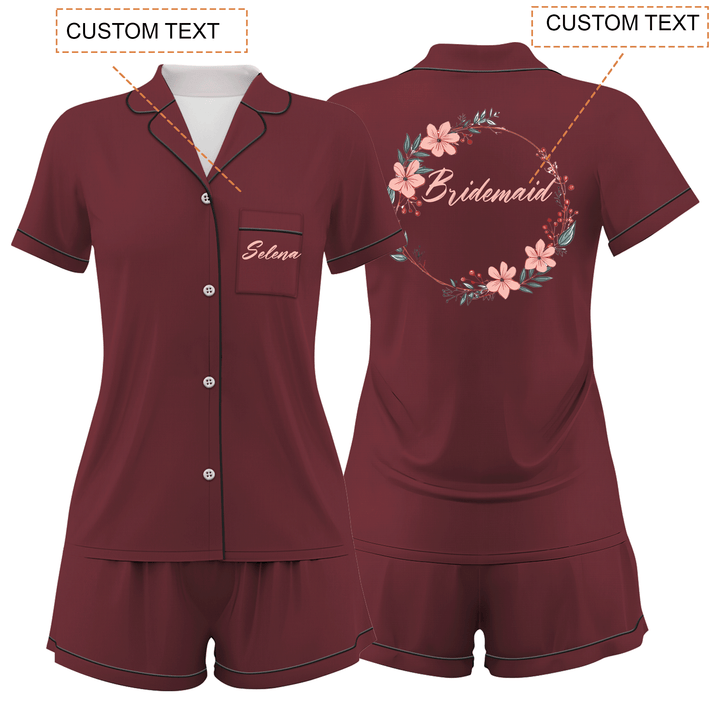 Custom Name Bride Bridesmaid Satin Short Pyjamas Set