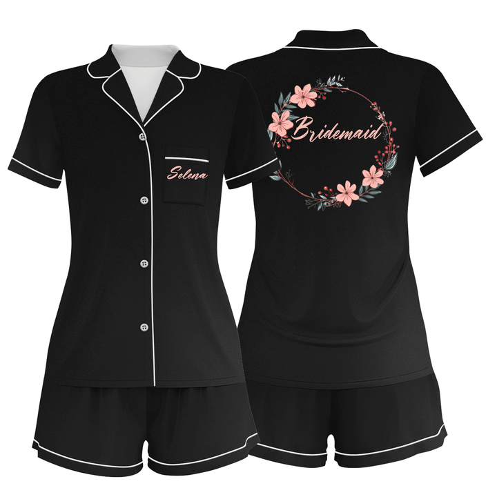 Custom Name Bride Bridesmaid Satin Short Pyjamas Set