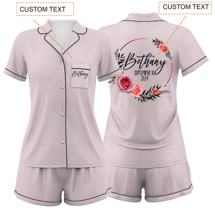 Custom Text Satin Short Pyjamas Set