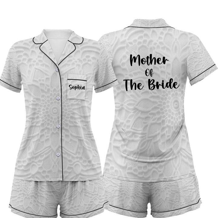 Personalize Text White Satin Shorts Pyjamas Set