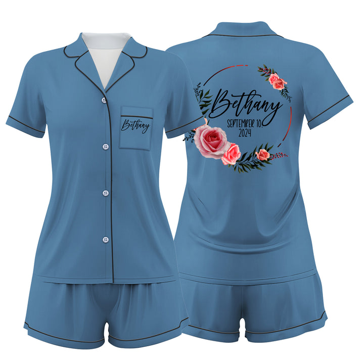 Custom Text Satin Short Pyjamas Set