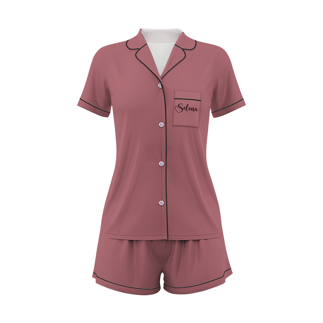 Personalize Name Birthday Month Black Women Short Pyjamas Sets