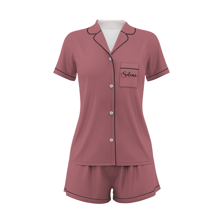 Personalize Name Birthday Month Black Women Short Pyjamas Sets