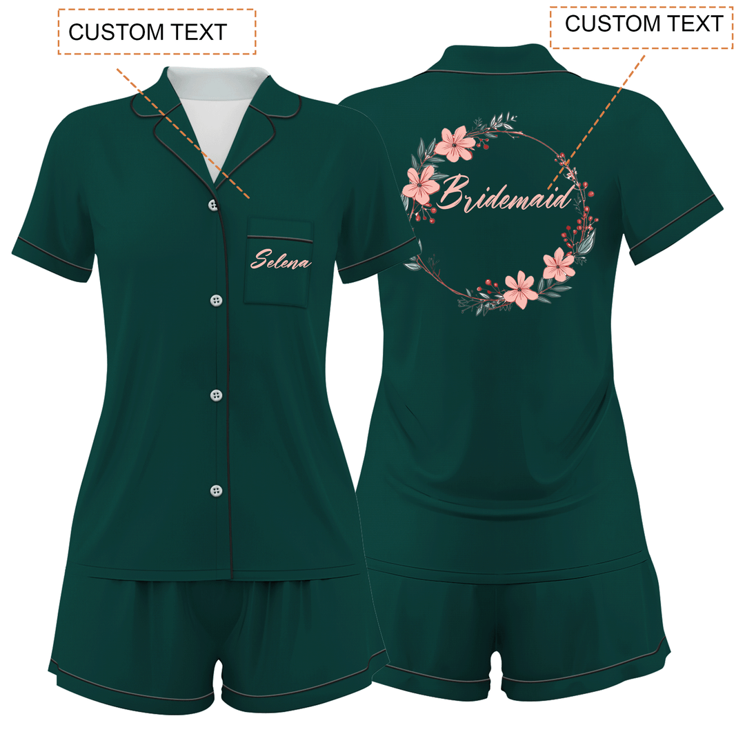 Custom Name Bride Bridesmaid Satin Short Pyjamas Set
