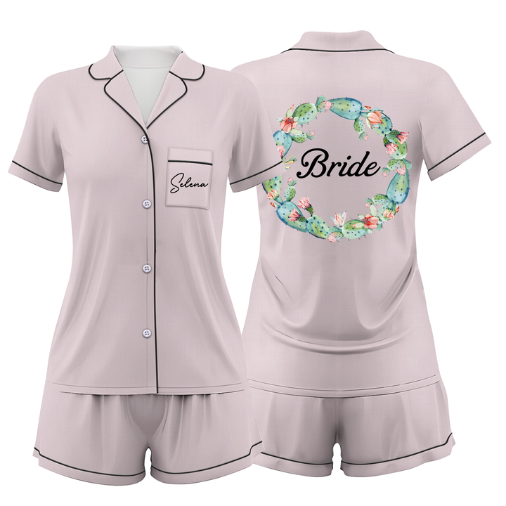 Custom Name Wedding Satin Short Pyjamas Set