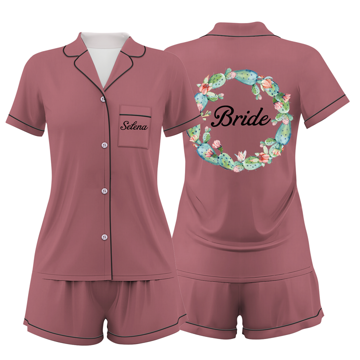 Custom Name Wedding Satin Short Pyjamas Set