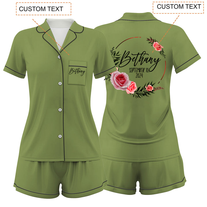 Custom Text Satin Short Pyjamas Set