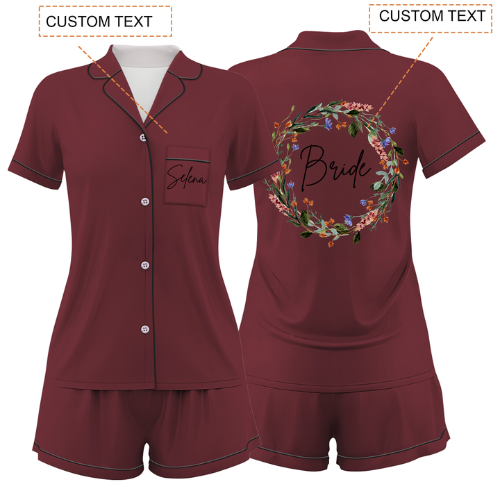 Custom Name Wedding Satin Short Pyjamas Set